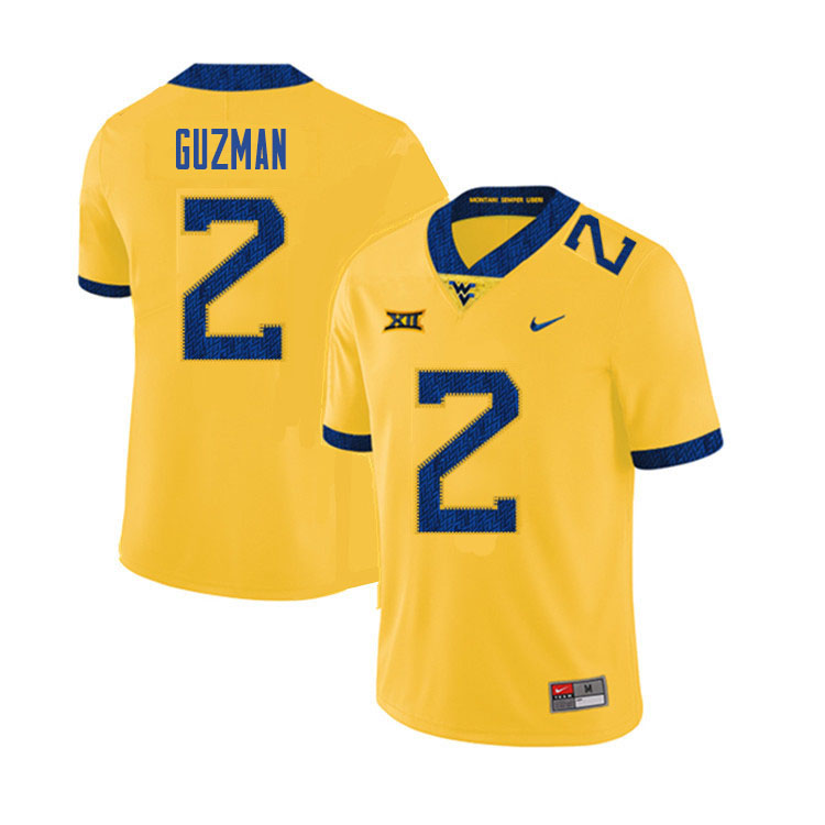 NCAA Men's Noah Guzman West Virginia Mountaineers Yellow #2 Nike Stitched Football College 2020 Authentic Jersey JU23Q18LH
